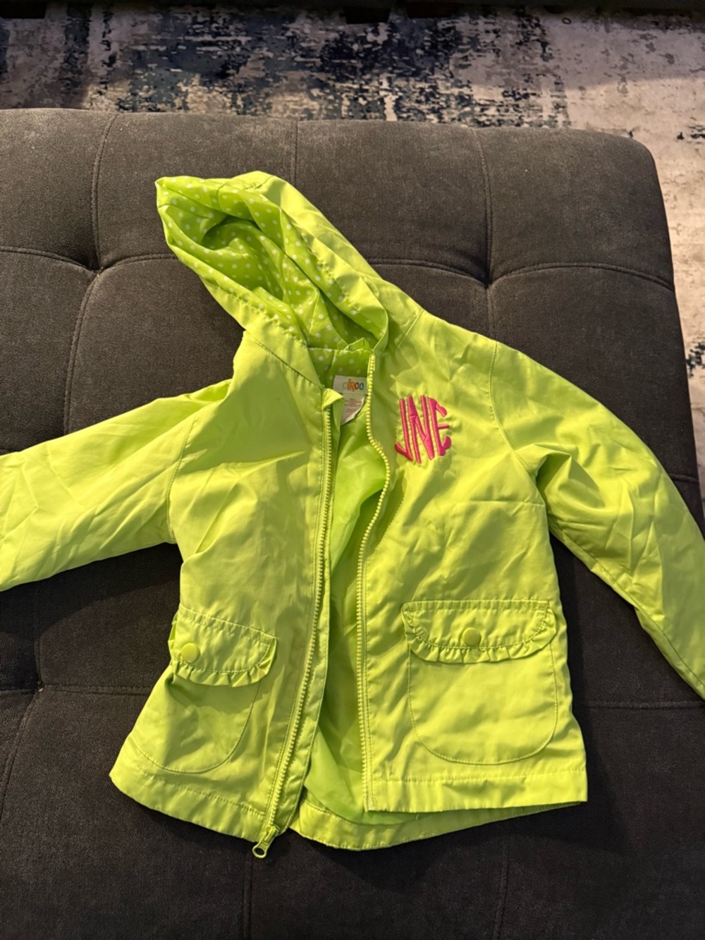 Circo Neon Lime Hooded Kids Raincoat with Pink Accent